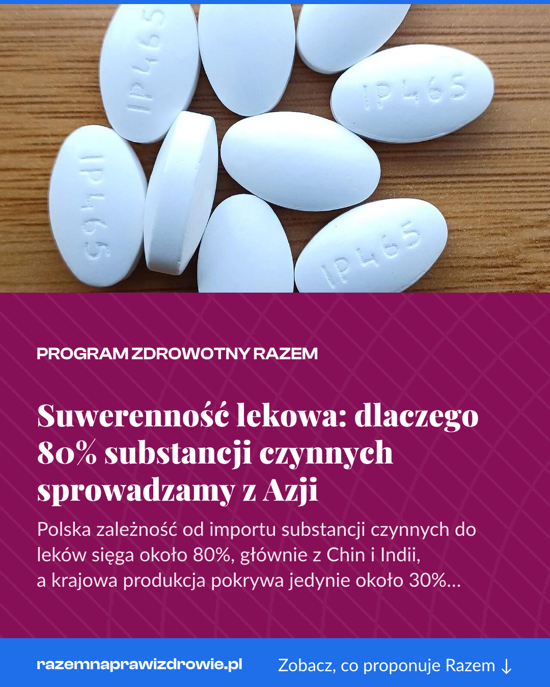 Grafika pionowa do udostępnienia: Suwerenność lekowa: dlaczego 80% substancji czynnych sprowadzamy z Azji